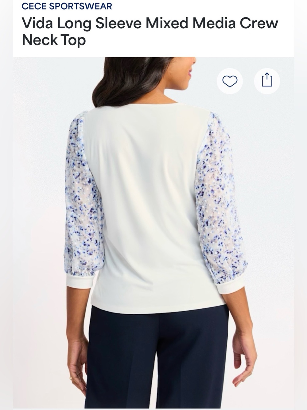 CeCe Sportswear Vida Mixed Media Floral Sleeve Top White Size Small - Picture 2 of 4